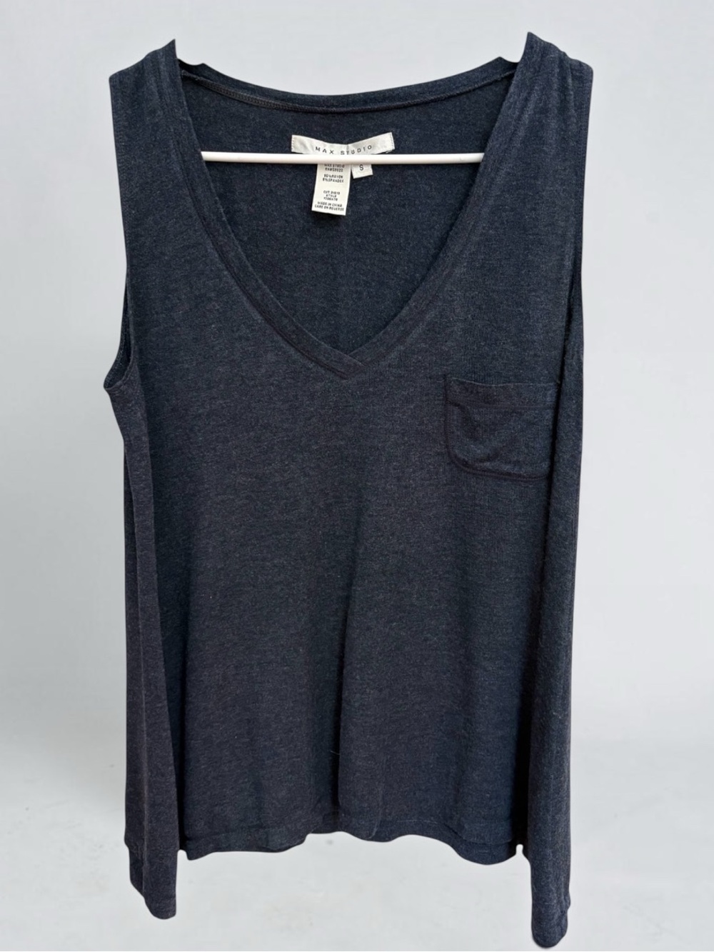 Max Studio Navy Blue V-Neck Tank Top S Oversized Flowy Pocket